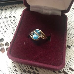 Blue Topaz/Diamond/10K Gold Ring
